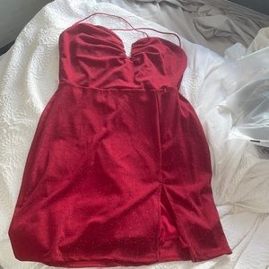 Red shiny bodycon dress